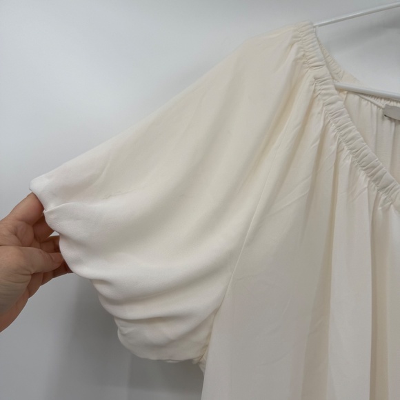 Loft Top Women XXL NEW Ivory Short Sleeve Sheer V Neck Office Neutral Peasant - Picture 2 of 12